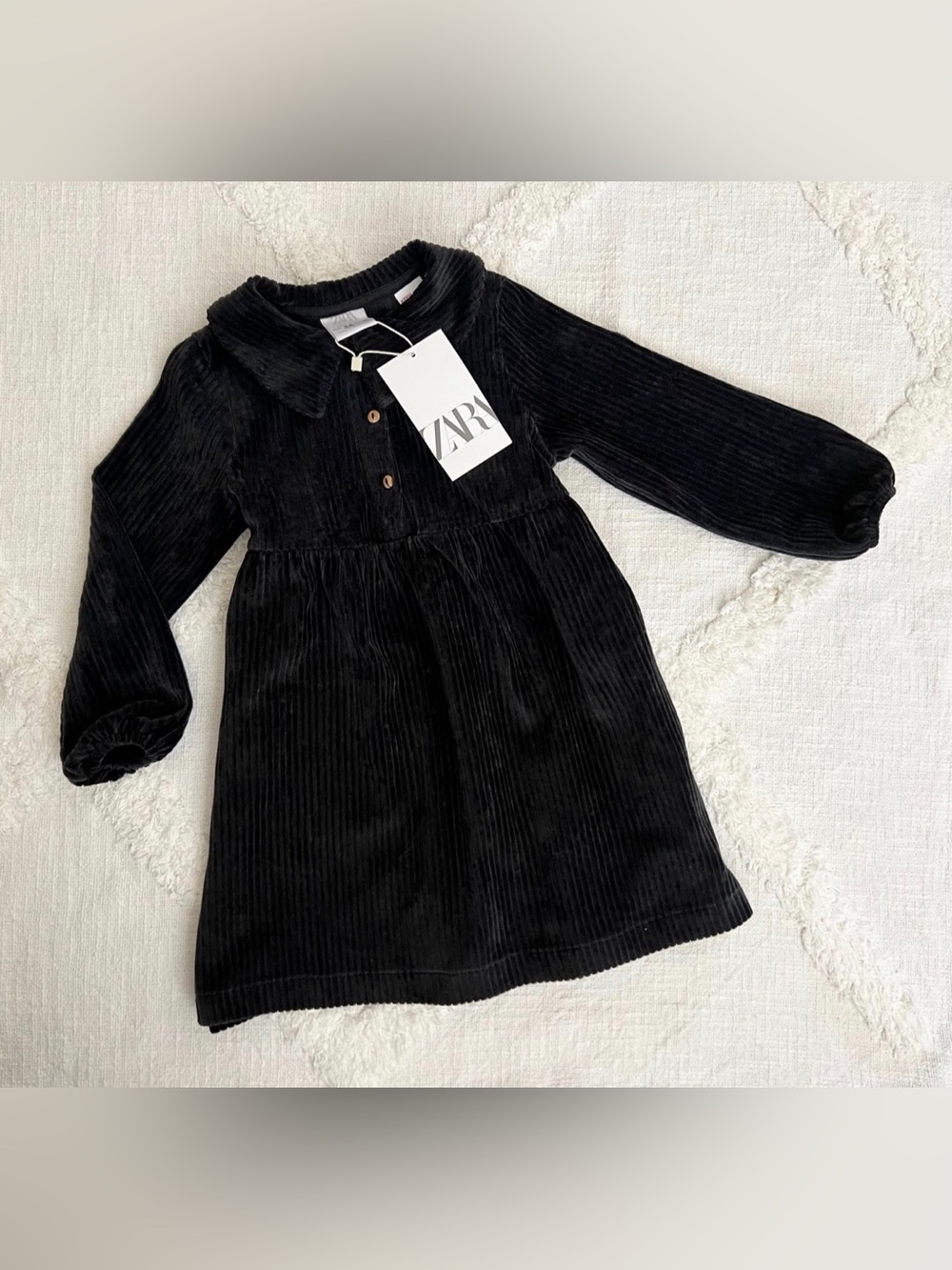 Zara Kids Black Corduroy Long-Sleeve Dress